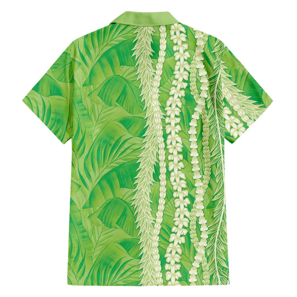 Hawaii Prince Kuhio Family Matching Off Shoulder Short Dress and Hawaiian Shirt Lime Green Hawaiian Lau Maia With Leis LT05 - Polynesian Pride