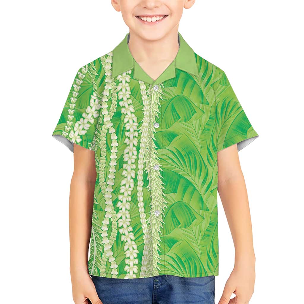 Hawaii Prince Kuhio Family Matching Short Sleeve Bodycon Dress and Hawaiian Shirt Lime Green Hawaiian Lau Maia With Leis LT05 Son's Shirt Green - Polynesian Pride