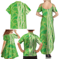 Hawaii Prince Kuhio Family Matching Summer Maxi Dress and Hawaiian Shirt Lime Green Hawaiian Lau Maia With Leis LT05 - Polynesian Pride