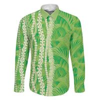 Hawaii Prince Kuhio Family Matching Summer Maxi Dress and Hawaiian Shirt Lime Green Hawaiian Lau Maia With Leis LT05 Dad's Shirt - Long Sleeve Green - Polynesian Pride