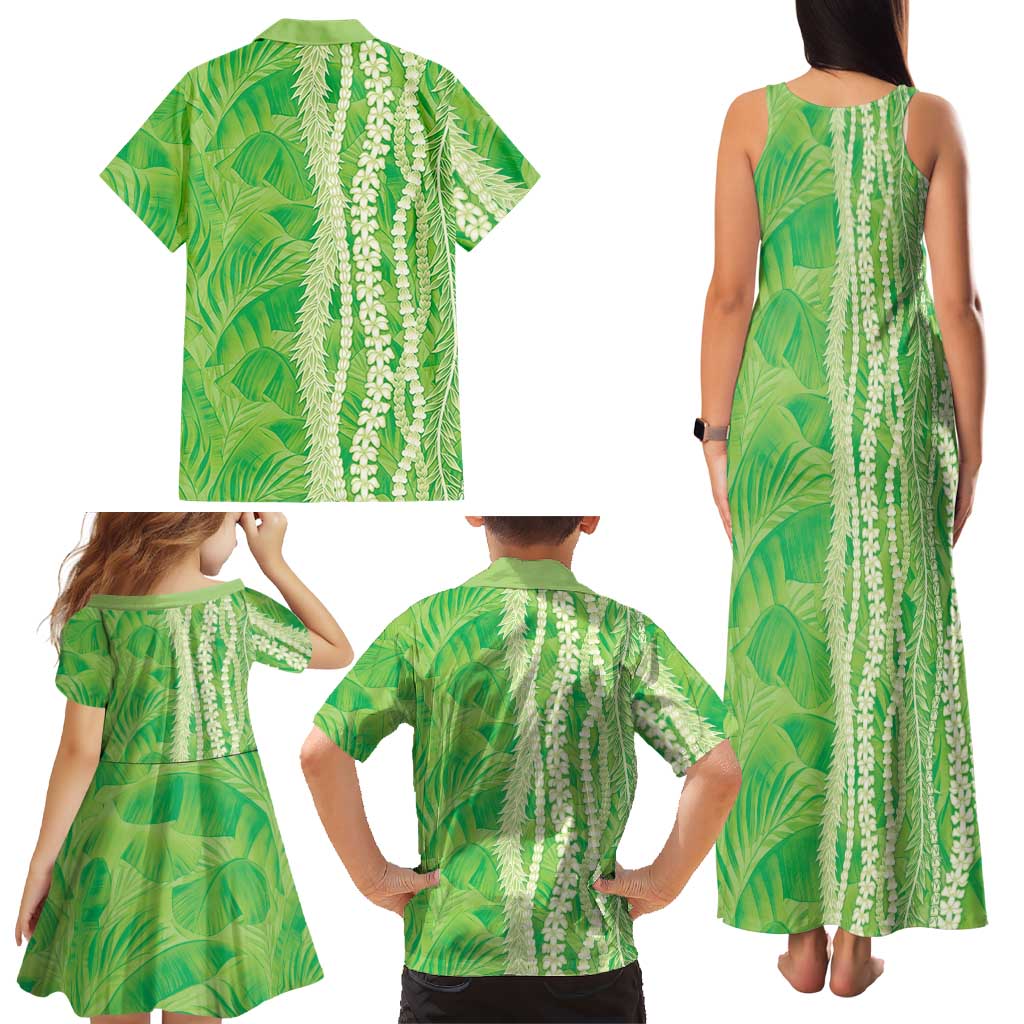 Hawaii Prince Kuhio Family Matching Tank Maxi Dress and Hawaiian Shirt Lime Green Hawaiian Lau Maia With Leis LT05 - Polynesian Pride
