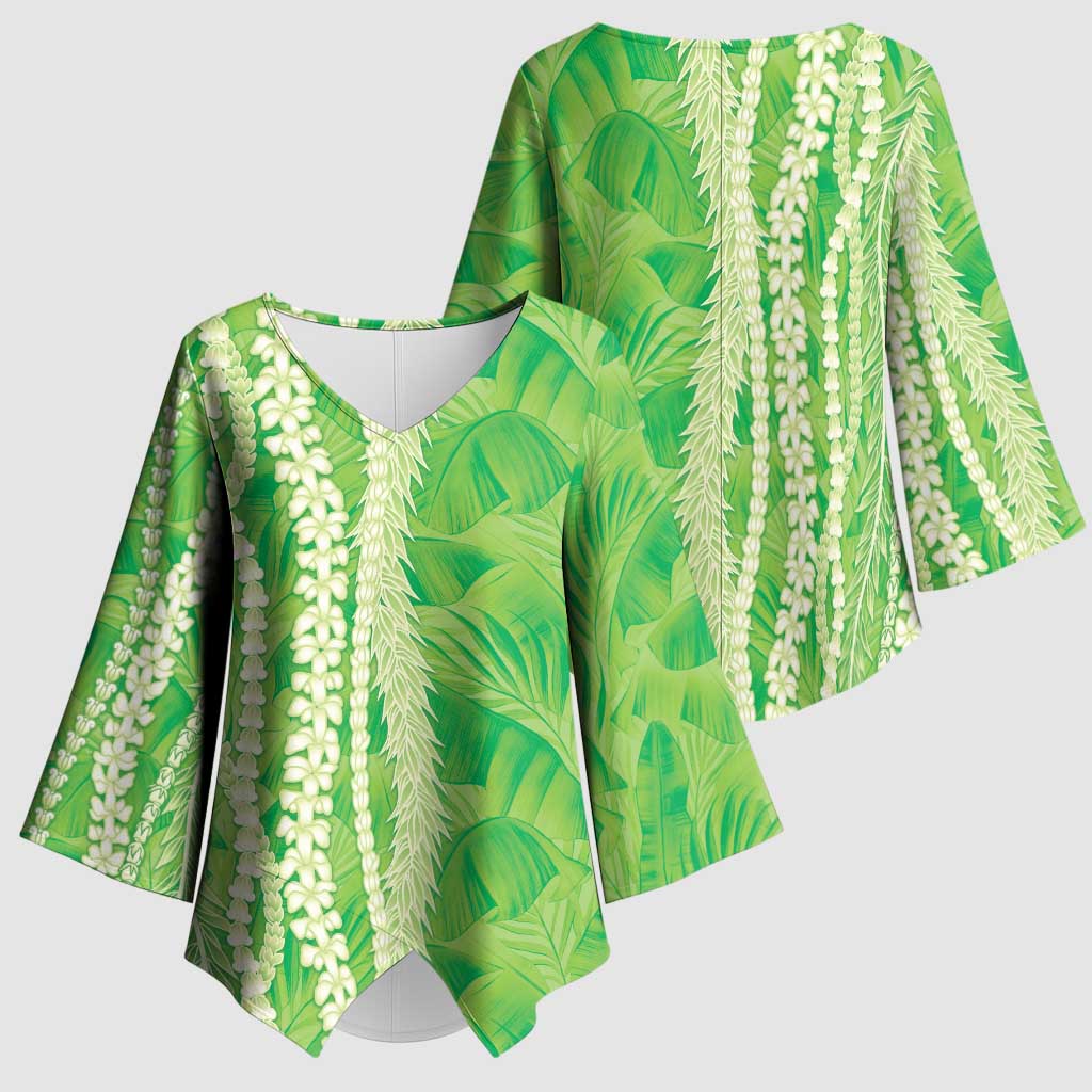 Hawaii Prince Kuhio Kimono Sleeve Blouse Lime Green Hawaiian Lau Maia With Leis