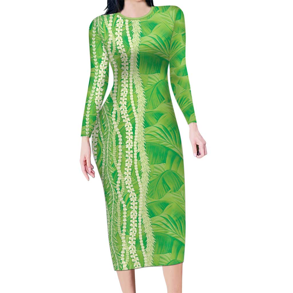 Hawaii Prince Kuhio Long Sleeve Bodycon Dress Lime Green Hawaiian Lau Maia With Leis