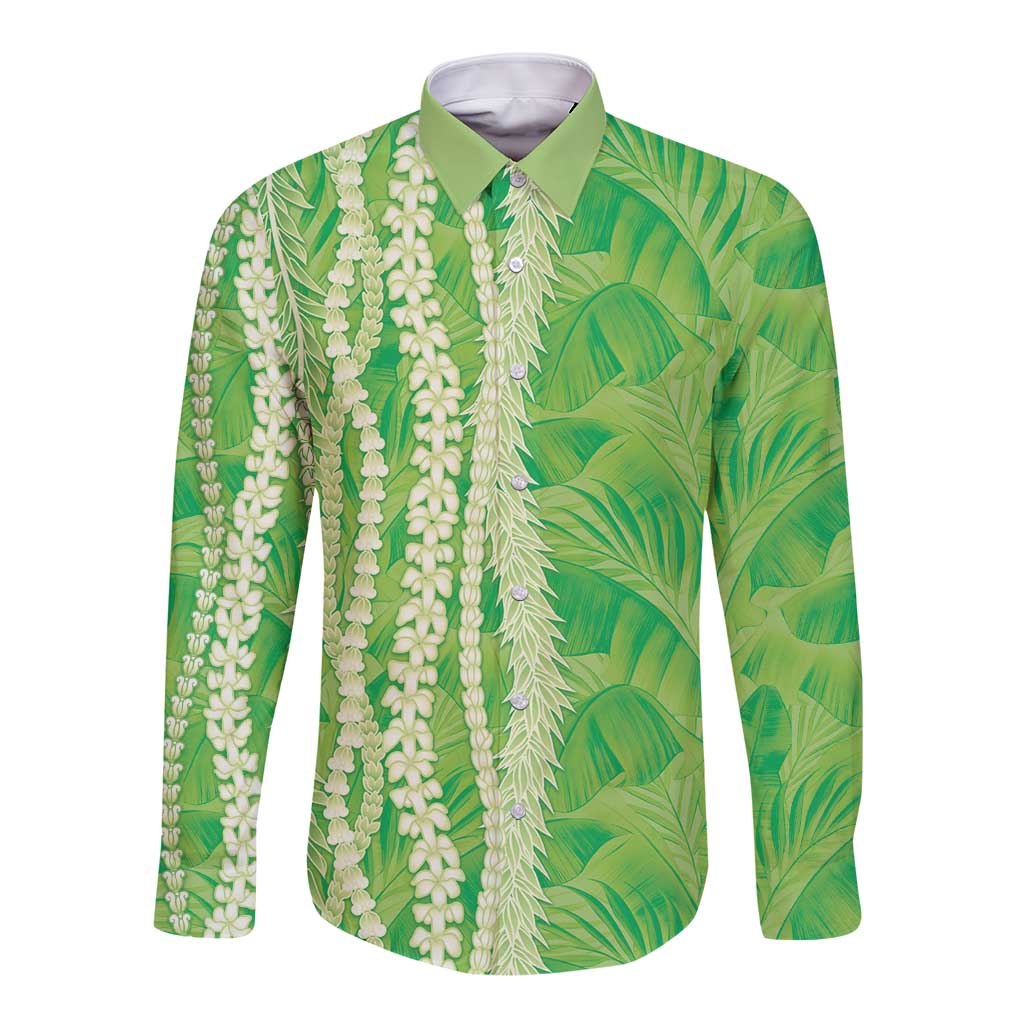 Hawaii Prince Kuhio Long Sleeve Button Shirt Lime Green Hawaiian Lau Maia With Leis