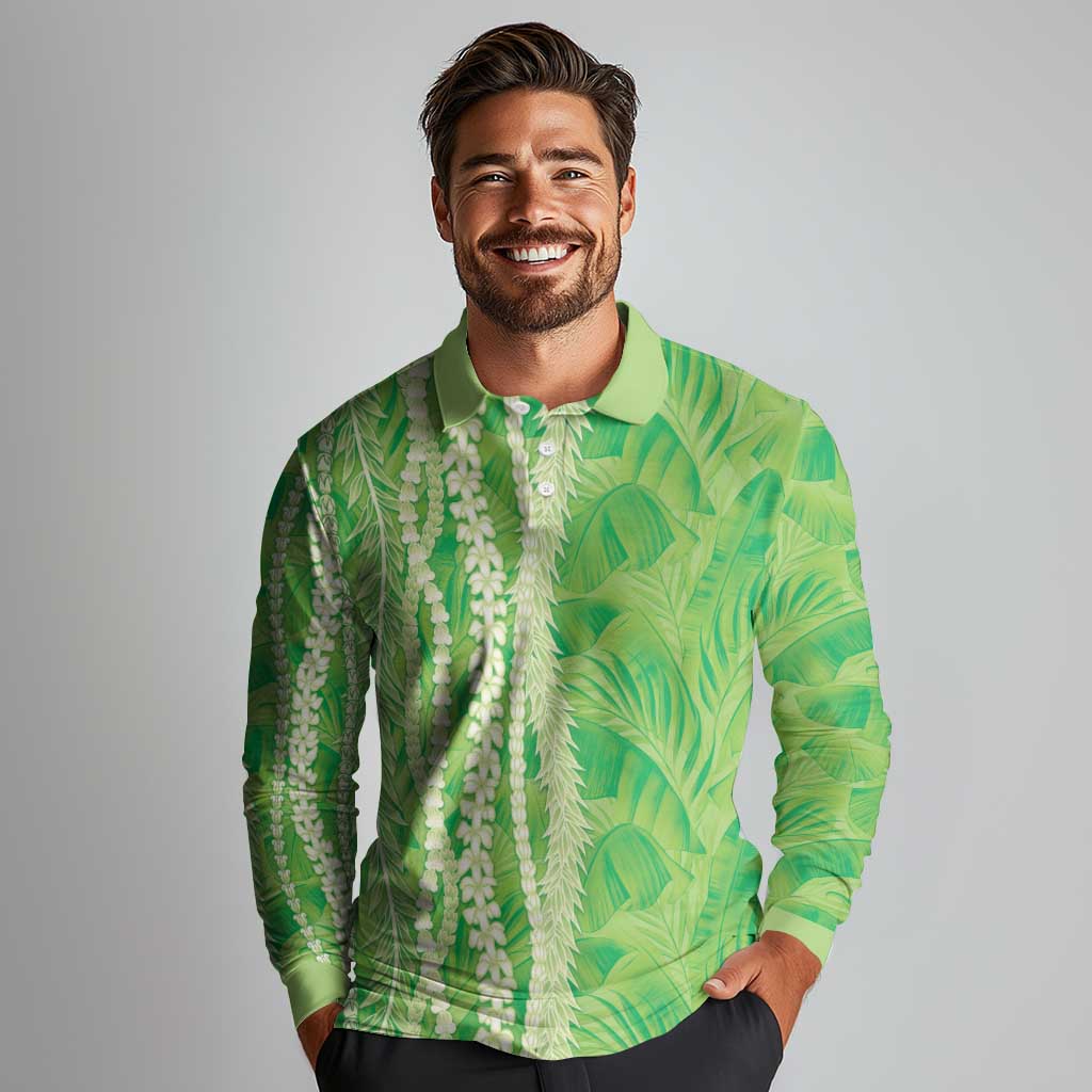 Hawaii Prince Kuhio Long Sleeve Polo Shirt Lime Green Hawaiian Lau Maia With Leis
