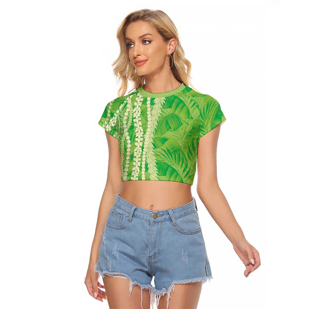 Hawaii Prince Kuhio Raglan Cropped T Shirt Lime Green Hawaiian Lau Maia With Leis