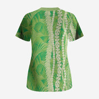 Hawaii Prince Kuhio Scrub Top Lime Green Hawaiian Lau Maia With Leis