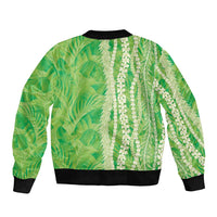 Hawaii Prince Kuhio Sleeve Zip Bomber Jacket Lime Green Hawaiian Lau Maia With Leis