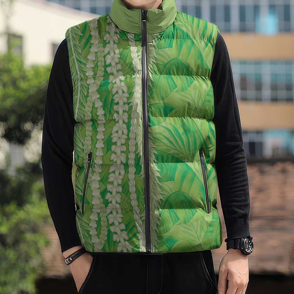 Hawaii Prince Kuhio Sleeveless Puffer Jacket Lime Green Hawaiian Lau Maia With Leis