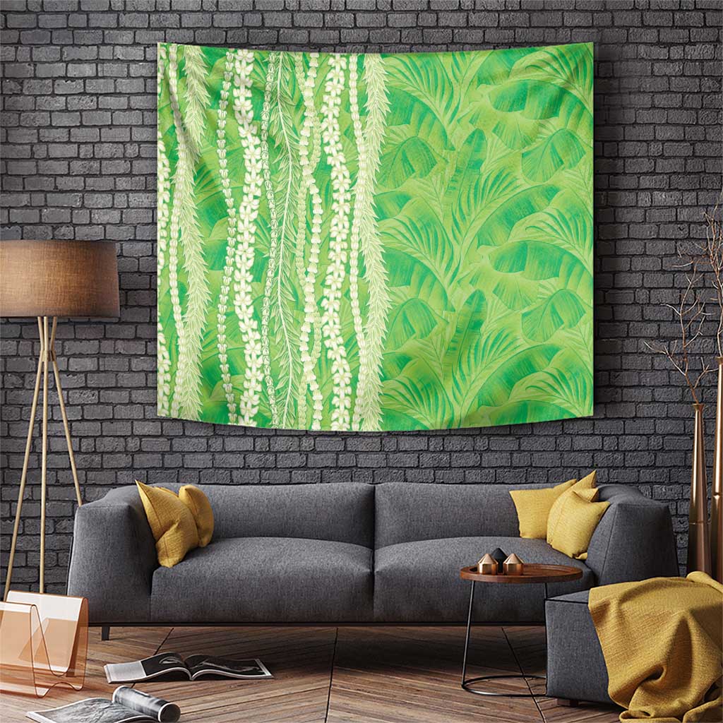 Hawaii Prince Kuhio Tapestry Lime Green Hawaiian Lau Maia With Leis