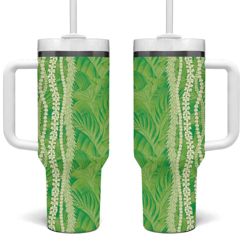 Hawaii Prince Kuhio Tumbler With Handle Lime Green Hawaiian Lau Maia With Leis