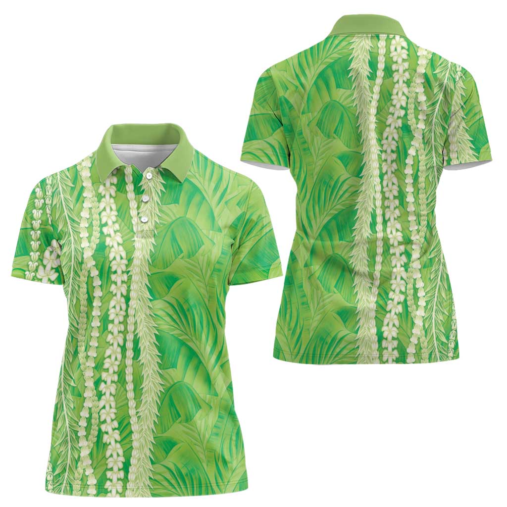 Hawaii Prince Kuhio Women Polo Shirt Lime Green Hawaiian Lau Maia With Leis