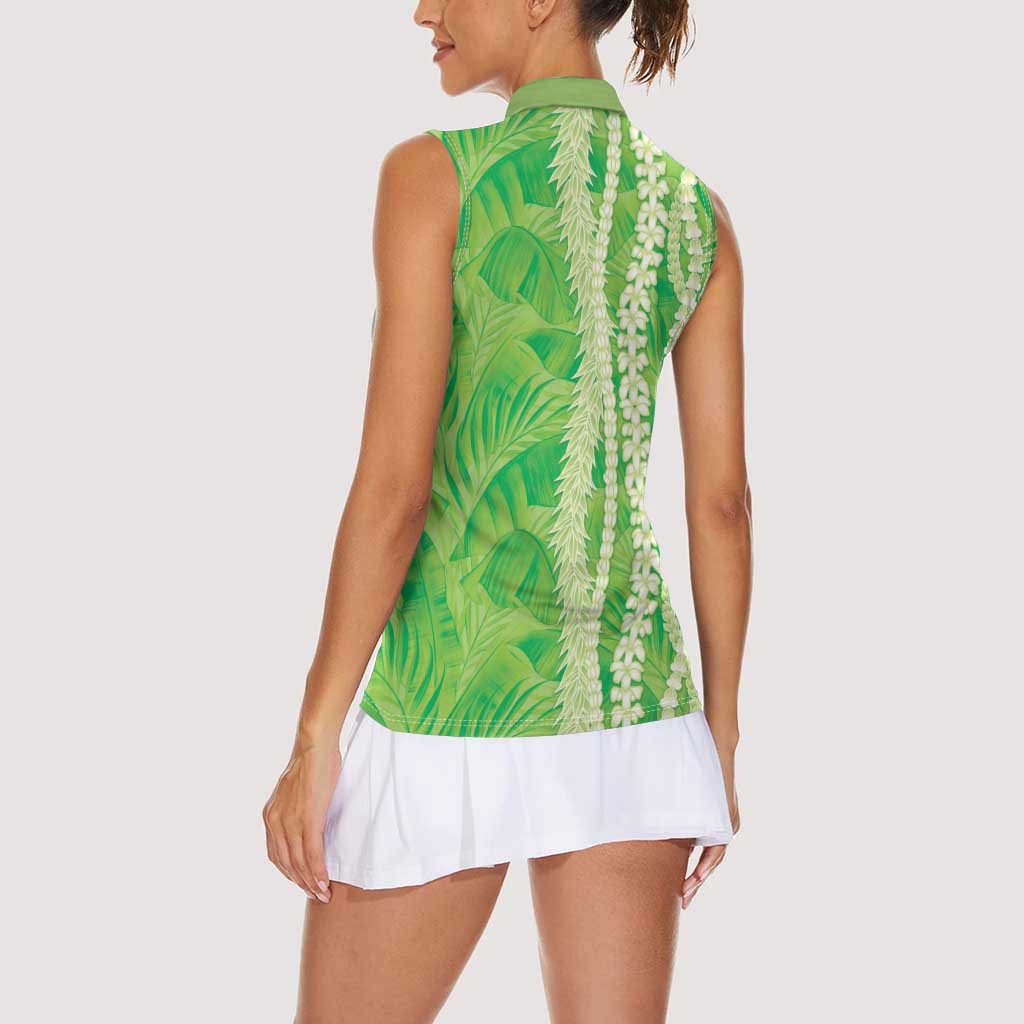 Hawaii Prince Kuhio Women Sleeveless Polo Shirt Lime Green Hawaiian Lau Maia With Leis