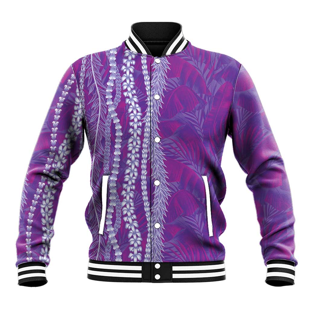 Hawaii Prince Kuhio Baseball Jacket Violet Hawaiian Lau Maia With Leis