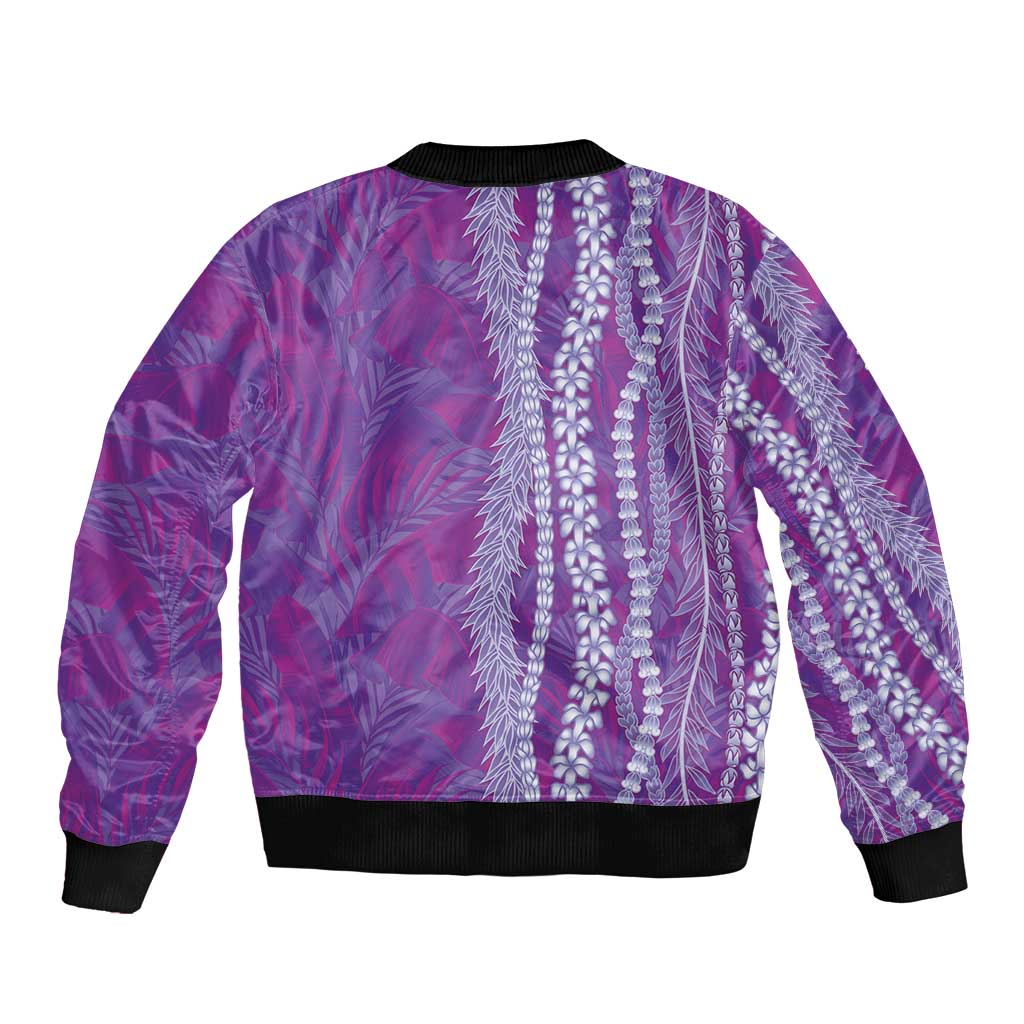 Hawaii Prince Kuhio Bomber Jacket Violet Hawaiian Lau Maia With Leis