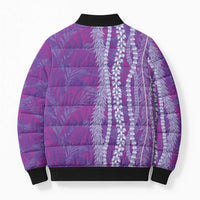Hawaii Prince Kuhio Bomber Puffer Jacket Violet Hawaiian Lau Maia With Leis