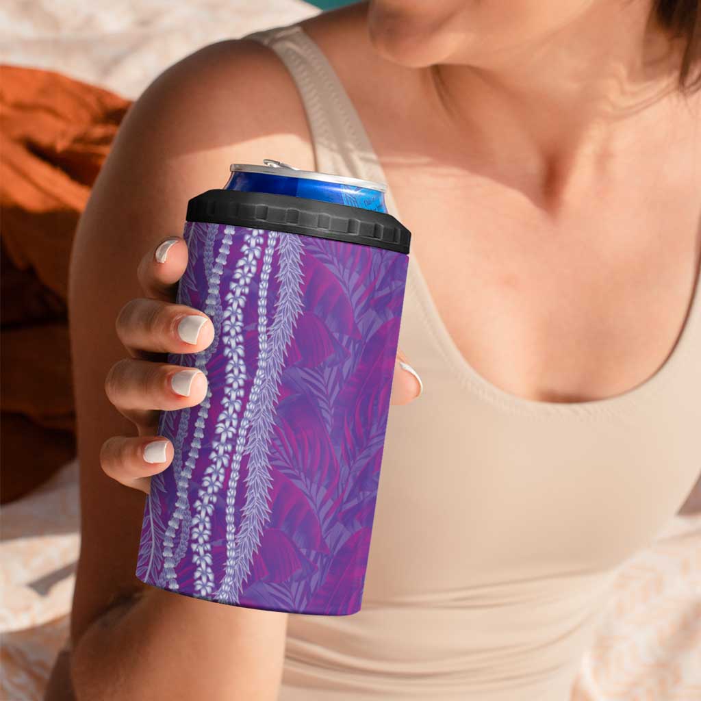 Hawaii Prince Kuhio 4 in 1 Can Cooler Tumbler Violet Hawaiian Lau Maia With Leis
