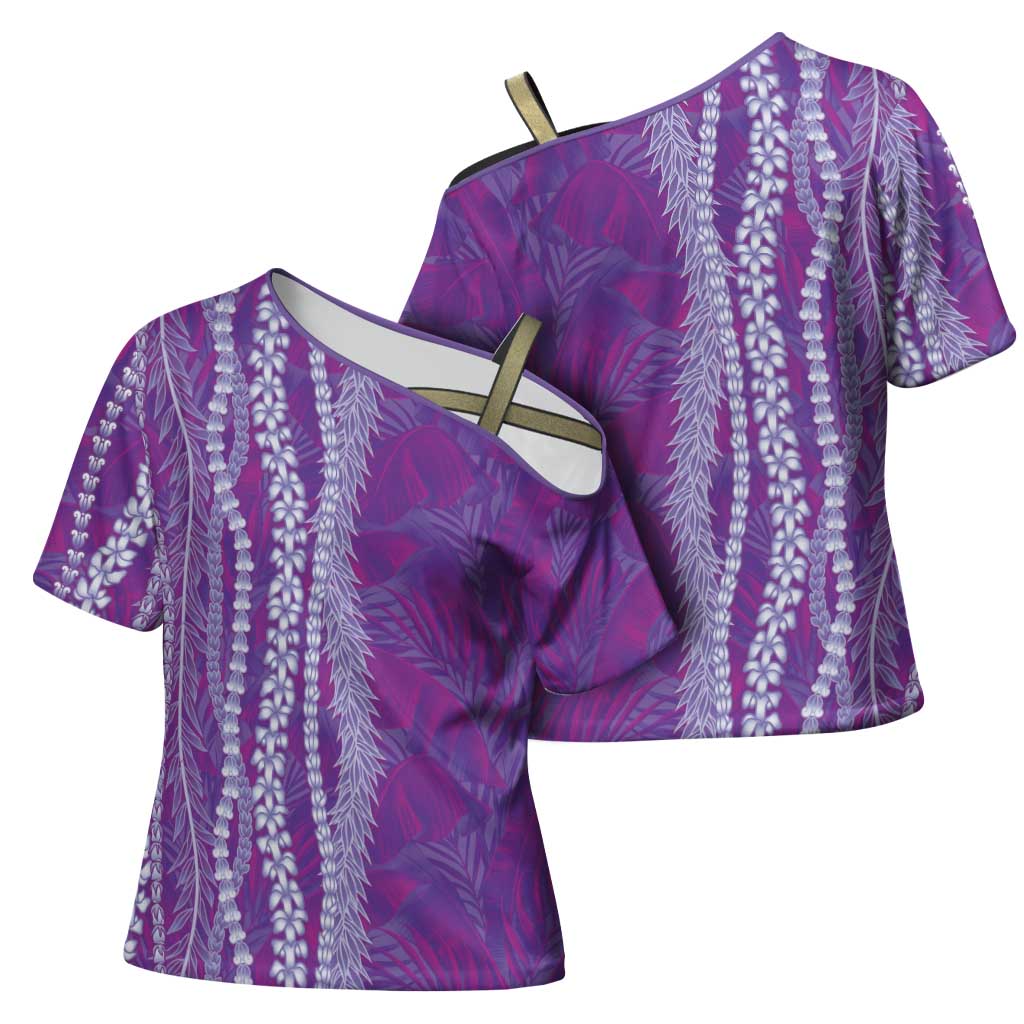 Hawaii Prince Kuhio Cross Shoulder Shirt Violet Hawaiian Lau Maia With Leis