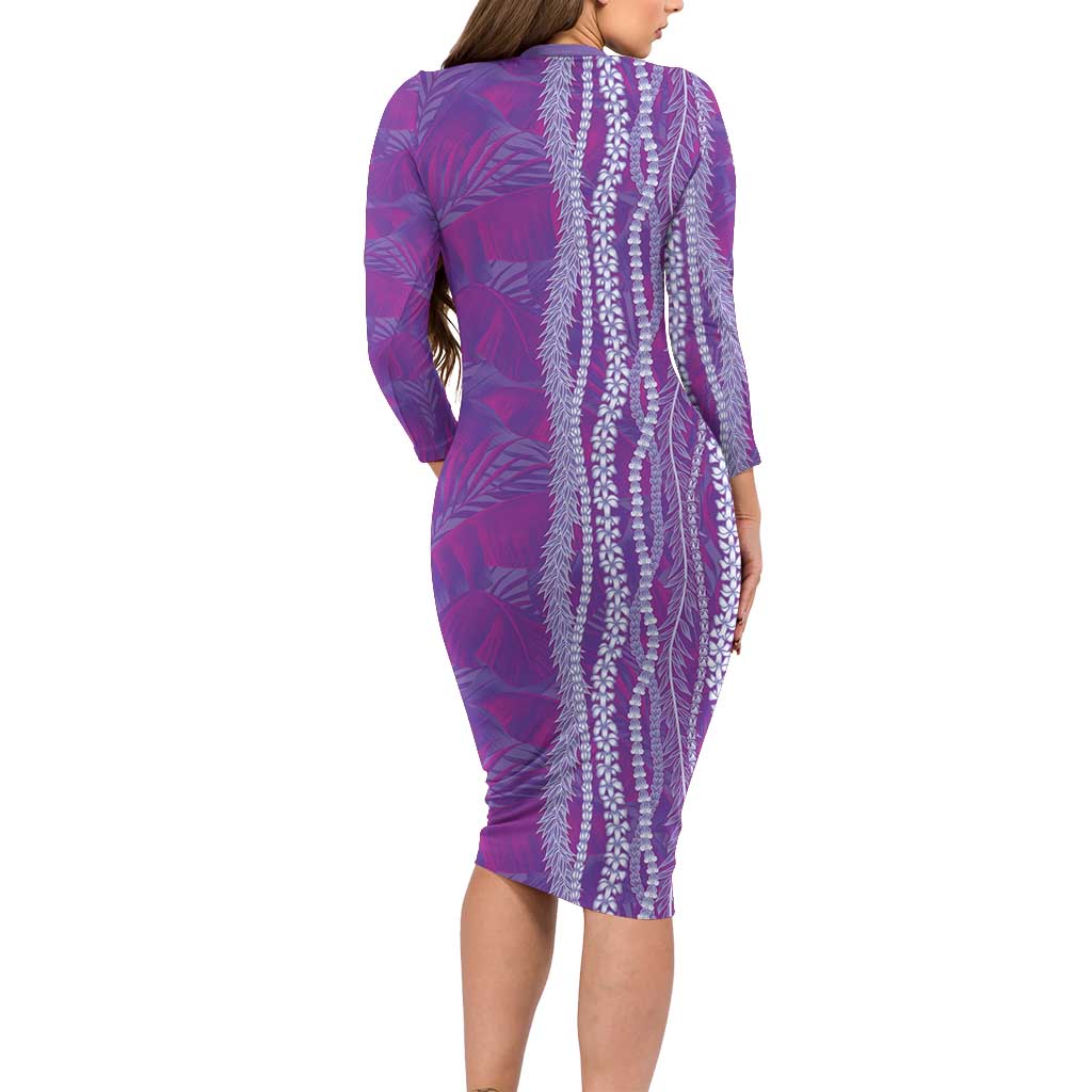 Hawaii Prince Kuhio Family Matching Long Sleeve Bodycon Dress and Hawaiian Shirt Violet Hawaiian Lau Maia With Leis LT05 - Polynesian Pride