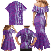 Hawaii Prince Kuhio Family Matching Mermaid Dress and Hawaiian Shirt Violet Hawaiian Lau Maia With Leis LT05 - Polynesian Pride