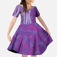 Hawaii Prince Kuhio Family Matching Off Shoulder Maxi Dress and Hawaiian Shirt Violet Hawaiian Lau Maia With Leis LT05 Daughter's Dress Violet - Polynesian Pride