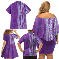 Hawaii Prince Kuhio Family Matching Off Shoulder Short Dress and Hawaiian Shirt Violet Hawaiian Lau Maia With Leis LT05 - Polynesian Pride