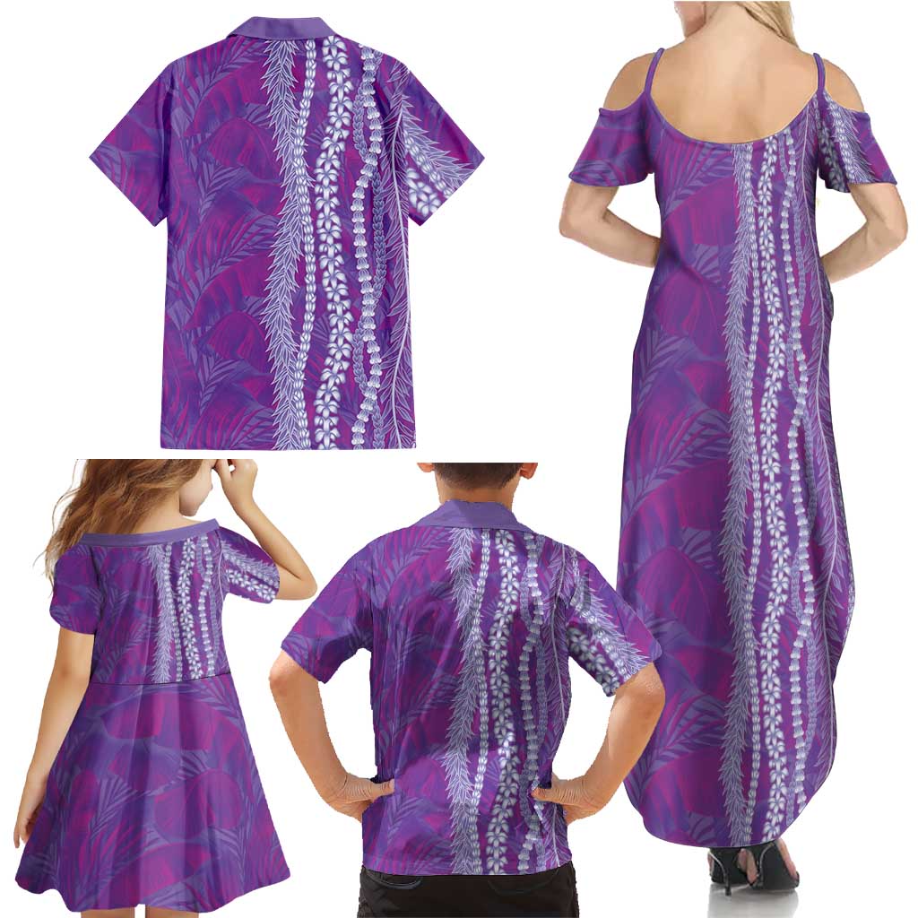 Hawaii Prince Kuhio Family Matching Summer Maxi Dress and Hawaiian Shirt Violet Hawaiian Lau Maia With Leis LT05 - Polynesian Pride