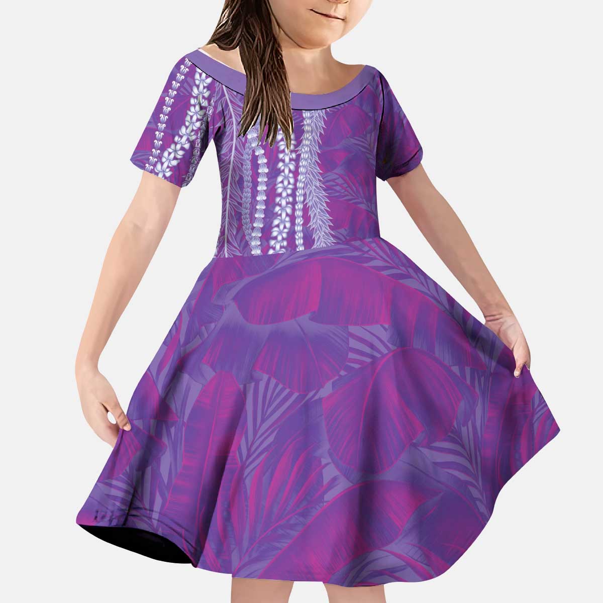 Hawaii Prince Kuhio Kid Short Sleeve Dress Violet Hawaiian Lau Maia With Leis