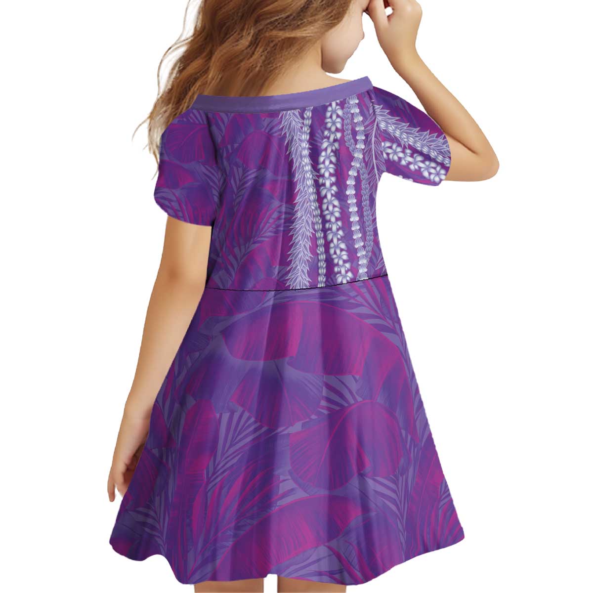 Hawaii Prince Kuhio Kid Short Sleeve Dress Violet Hawaiian Lau Maia With Leis