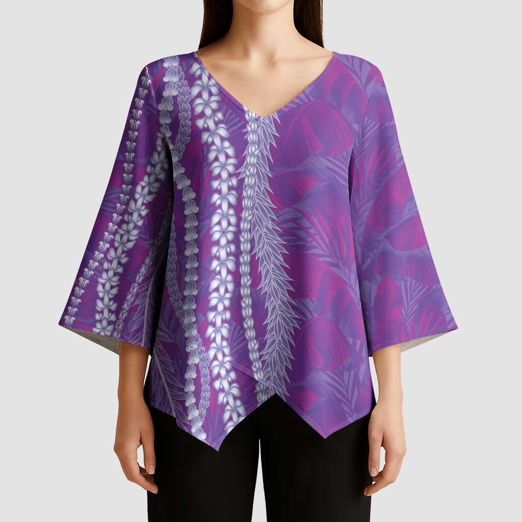 Hawaii Prince Kuhio Kimono Sleeve Blouse Violet Hawaiian Lau Maia With Leis