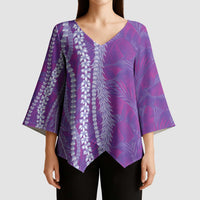 Hawaii Prince Kuhio Kimono Sleeve Blouse Violet Hawaiian Lau Maia With Leis