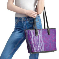 Hawaii Prince Kuhio Leather Tote Bag Violet Hawaiian Lau Maia With Leis