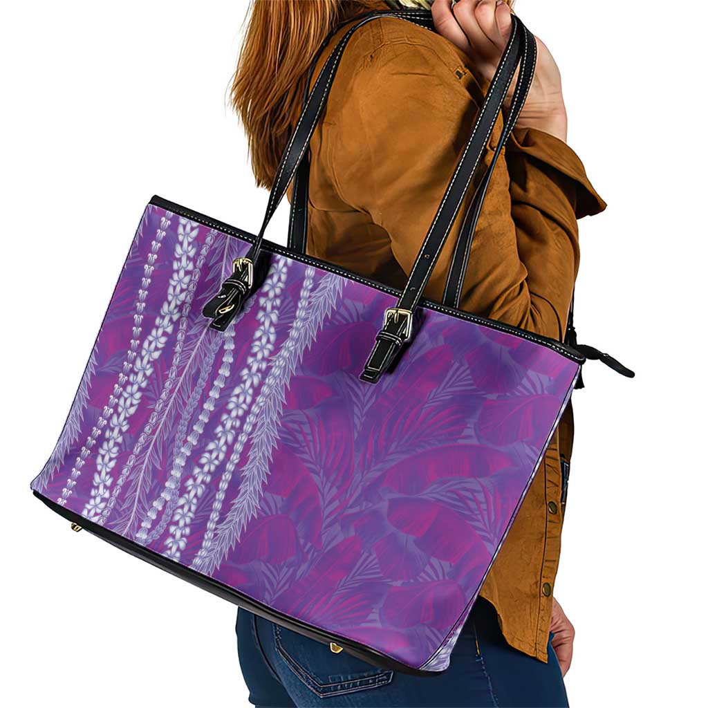 Hawaii Prince Kuhio Leather Tote Bag Violet Hawaiian Lau Maia With Leis