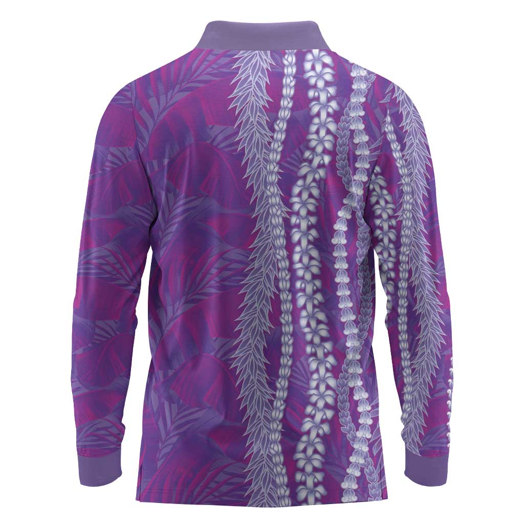 Hawaii Prince Kuhio Long Sleeve Polo Shirt Violet Hawaiian Lau Maia With Leis