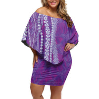 Hawaii Prince Kuhio Off Shoulder Short Dress Violet Hawaiian Lau Maia With Leis