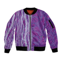 Hawaii Prince Kuhio Sleeve Zip Bomber Jacket Violet Hawaiian Lau Maia With Leis