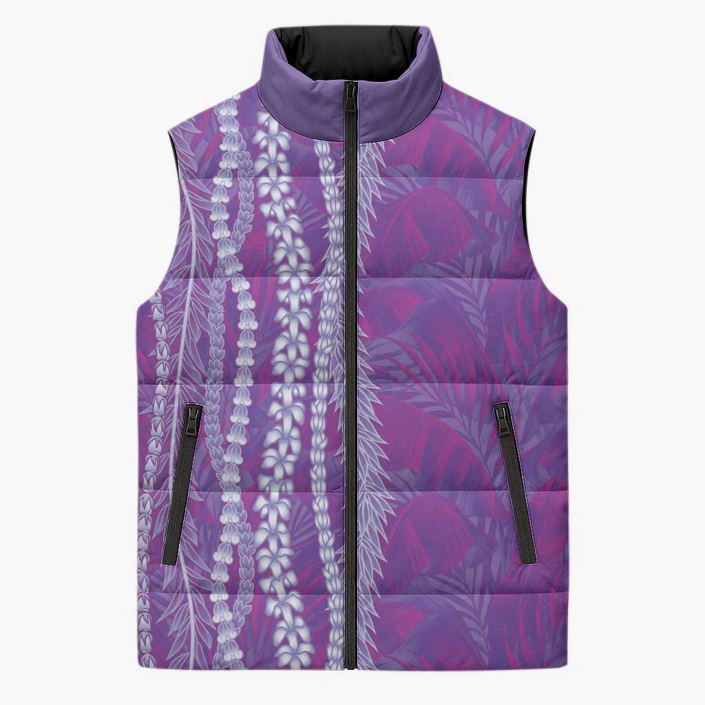 Hawaii Prince Kuhio Sleeveless Puffer Jacket Violet Hawaiian Lau Maia With Leis