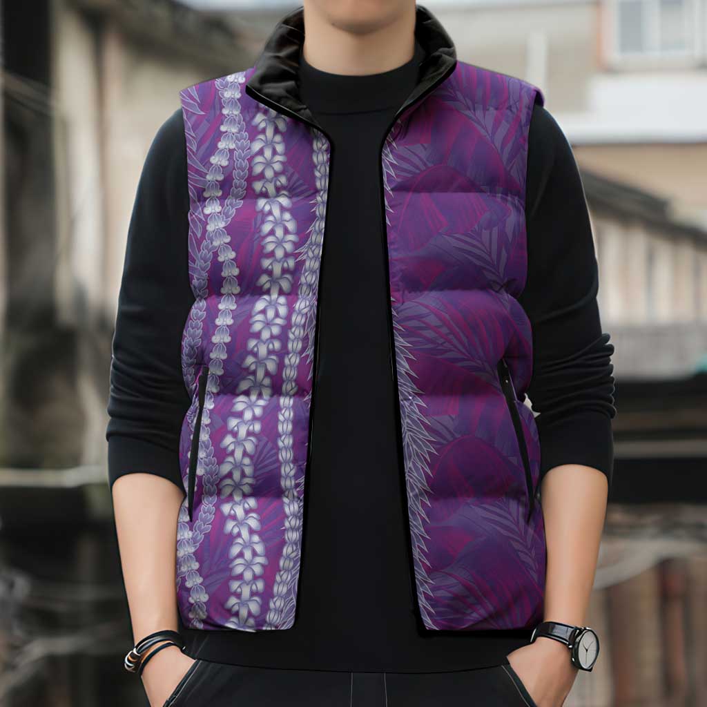 Hawaii Prince Kuhio Sleeveless Puffer Jacket Violet Hawaiian Lau Maia With Leis