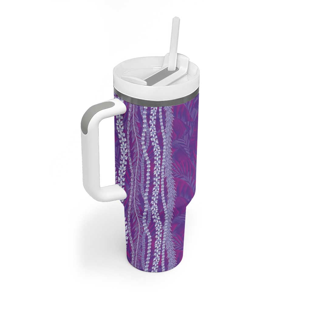 Hawaii Prince Kuhio Tumbler With Handle Violet Hawaiian Lau Maia With Leis
