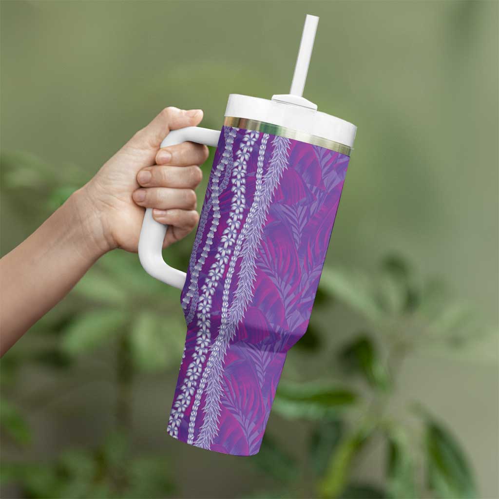 Hawaii Prince Kuhio Tumbler With Handle Violet Hawaiian Lau Maia With Leis