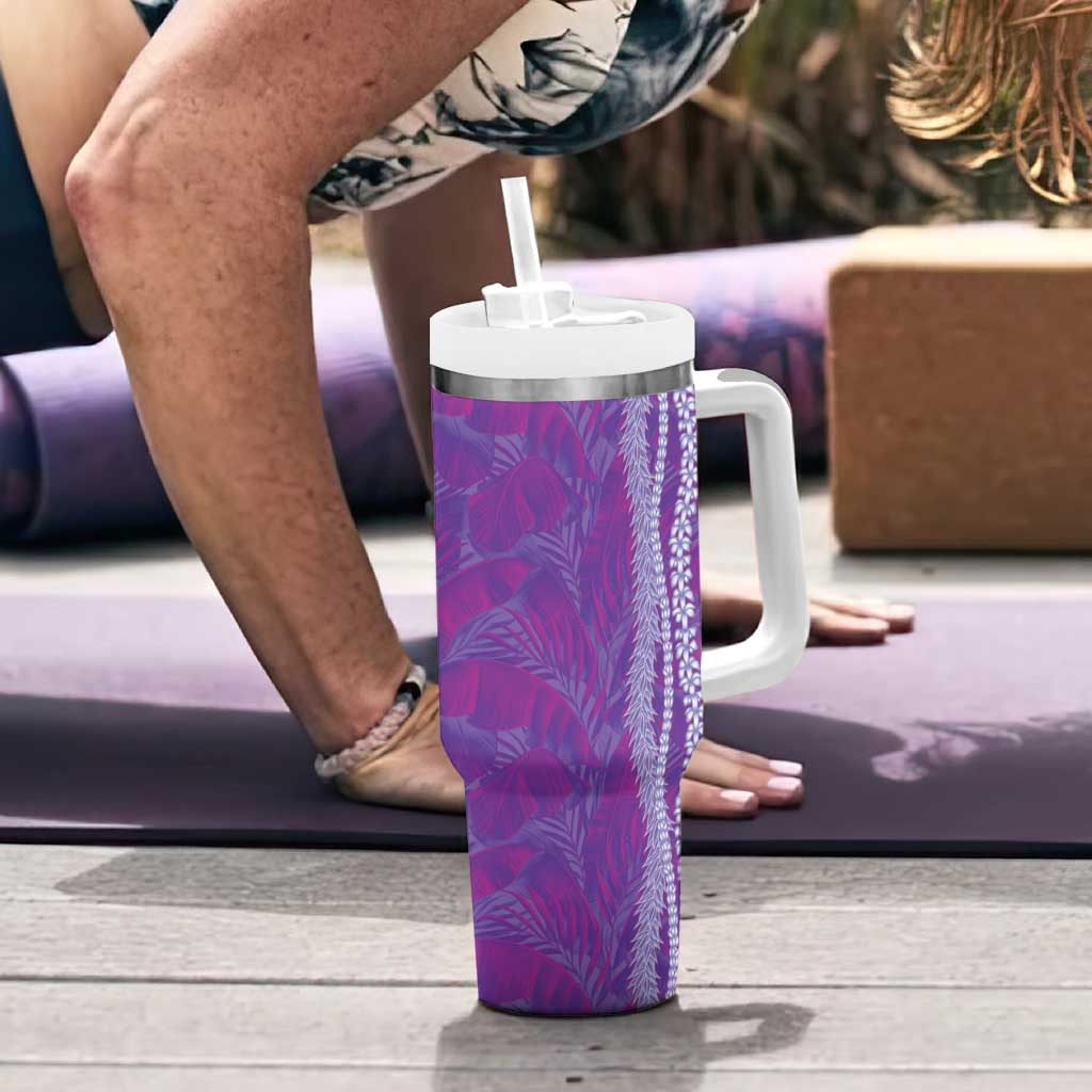 Hawaii Prince Kuhio Tumbler With Handle Violet Hawaiian Lau Maia With Leis