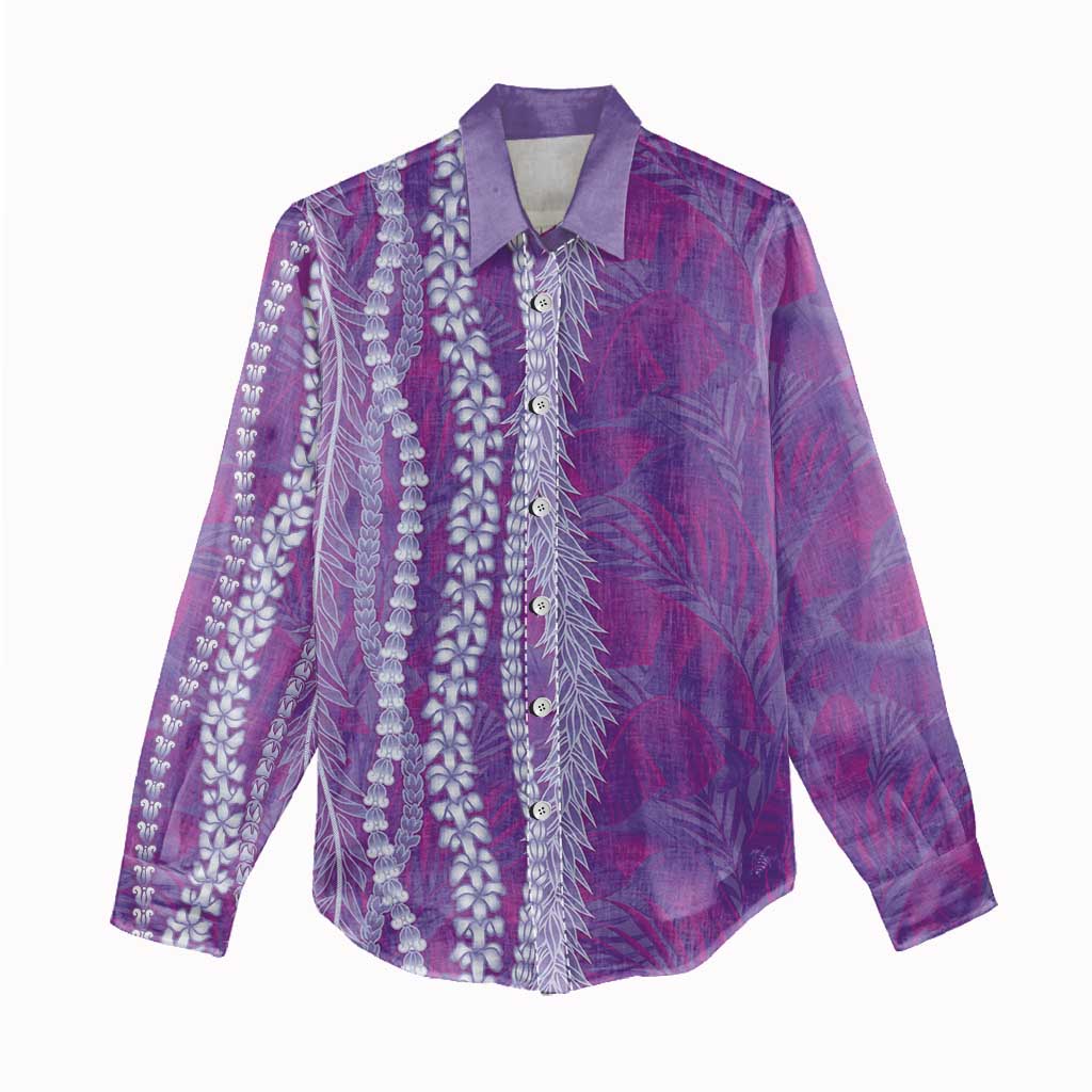 Hawaii Prince Kuhio Women Casual Shirt Violet Hawaiian Lau Maia With Leis