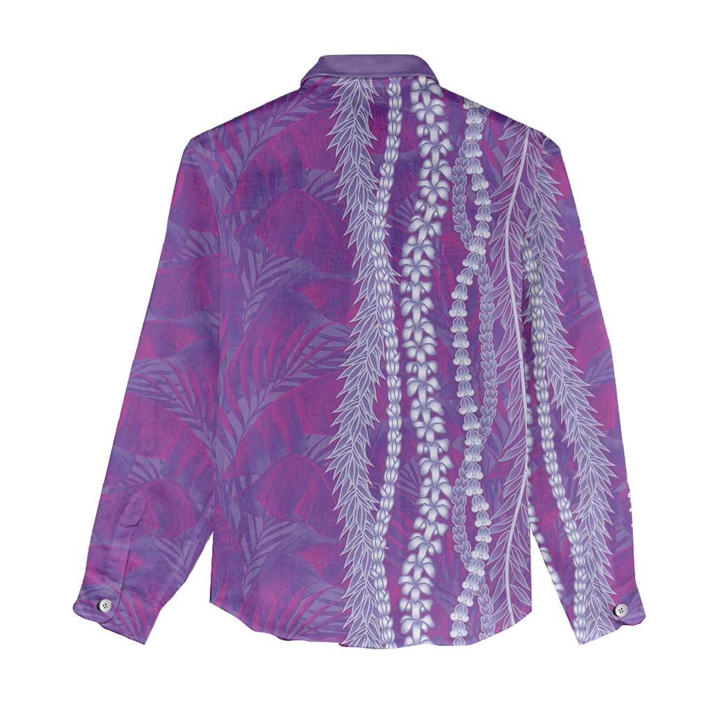 Hawaii Prince Kuhio Women Casual Shirt Violet Hawaiian Lau Maia With Leis