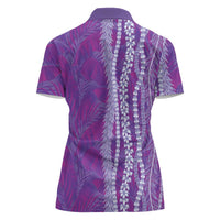 Hawaii Prince Kuhio Women Polo Shirt Violet Hawaiian Lau Maia With Leis