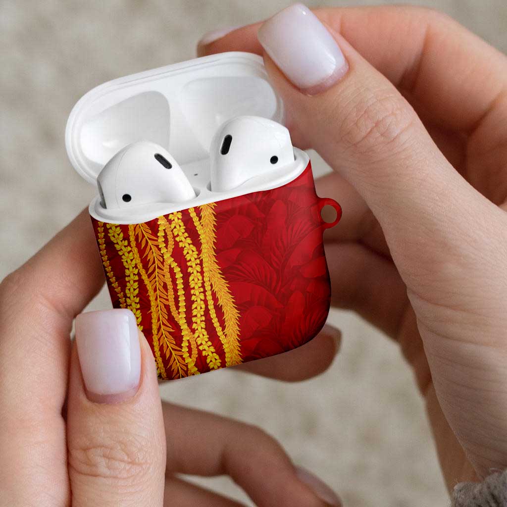 Hawaii Prince Kuhio AirPods Case Red Hawaiian Lau Maia With Leis