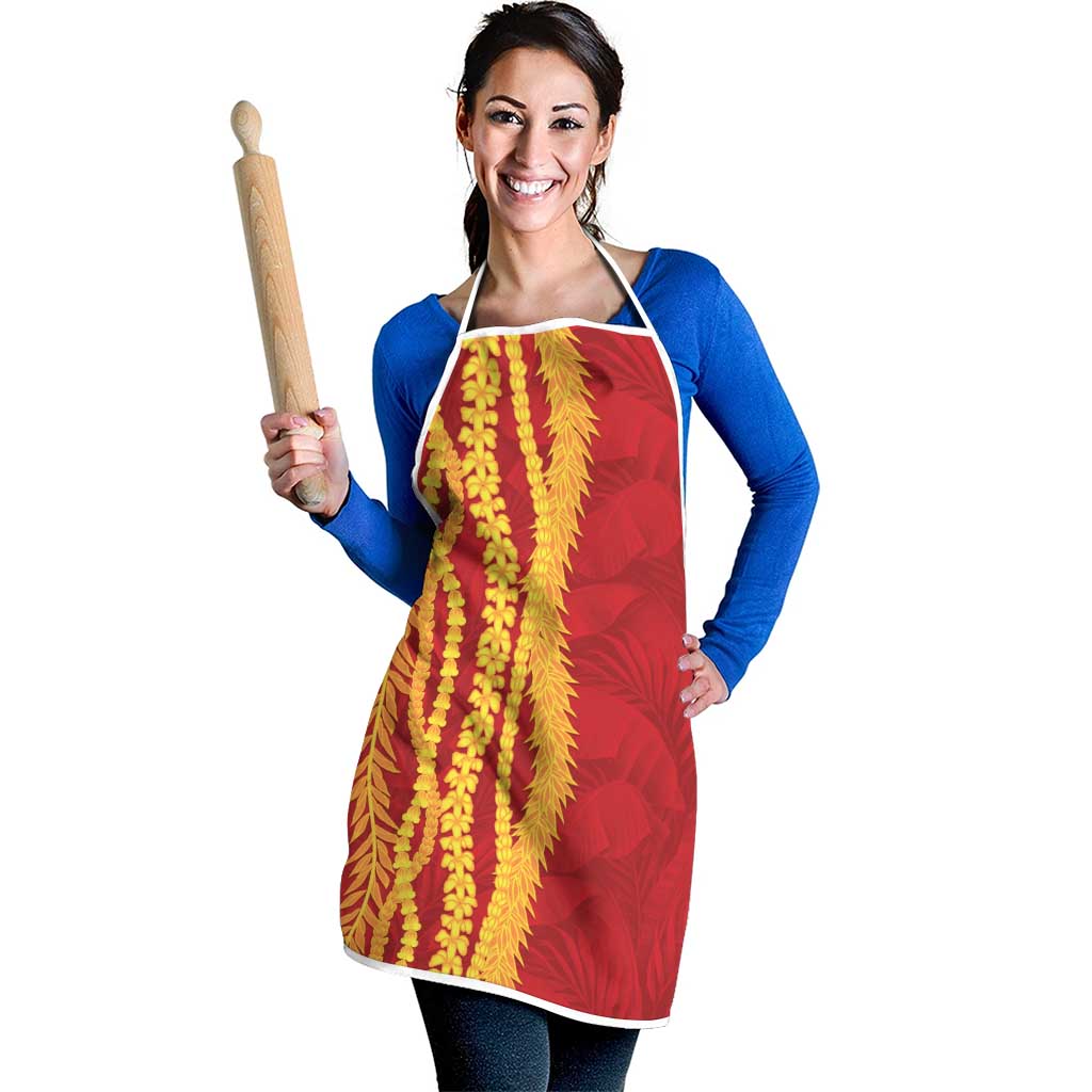 Hawaii Prince Kuhio Apron Red Hawaiian Lau Maia With Leis