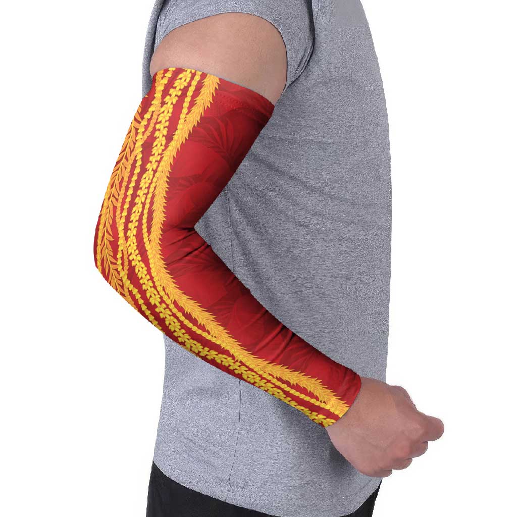 Hawaii Prince Kuhio Arm Sleeves Red Hawaiian Lau Maia With Leis