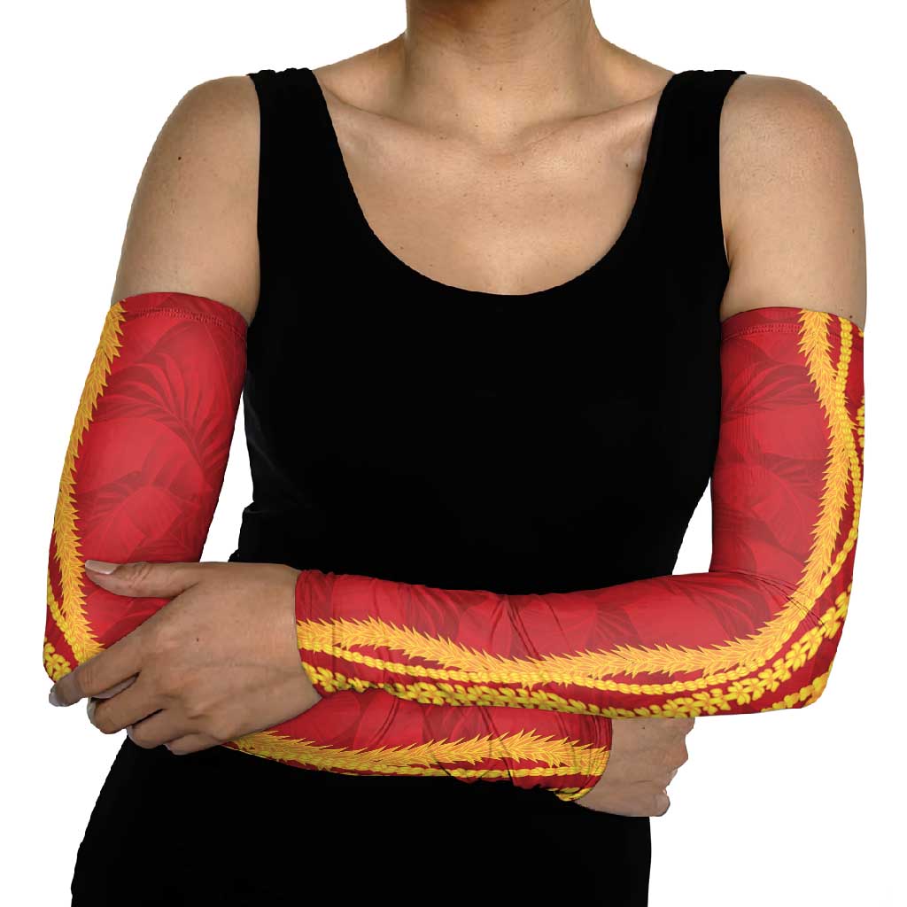 Hawaii Prince Kuhio Arm Sleeves Red Hawaiian Lau Maia With Leis