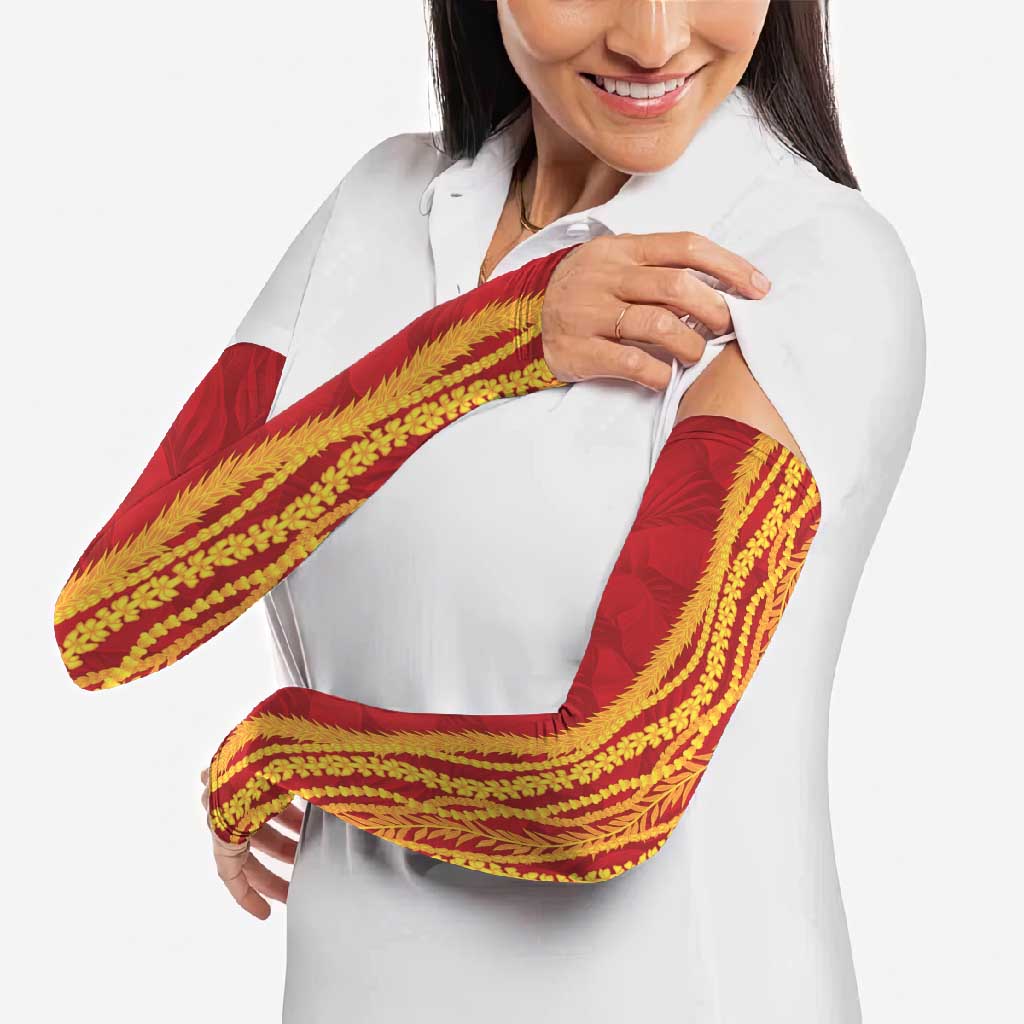 Hawaii Prince Kuhio Arm Sleeves Red Hawaiian Lau Maia With Leis