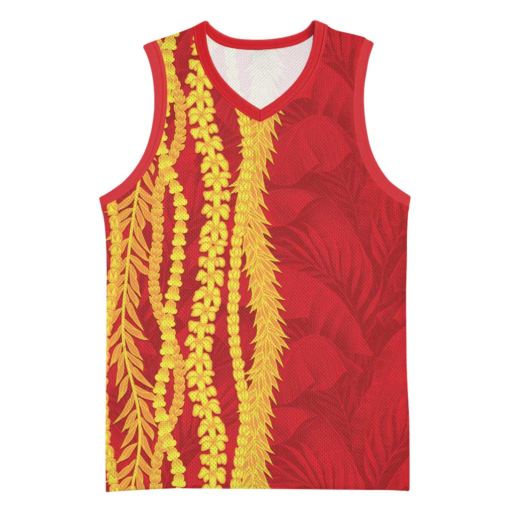 Hawaii Prince Kuhio Basketball Jersey Red Hawaiian Lau Maia With Leis